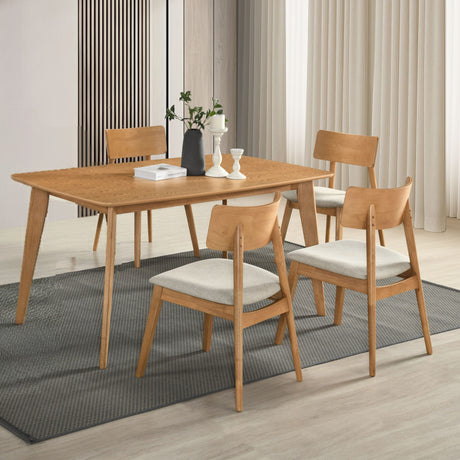Casual Farmhouse Dining Set 5pcs Table and Side Chairs Beige Fabric Upholstered Curve Back Wooden Furniture