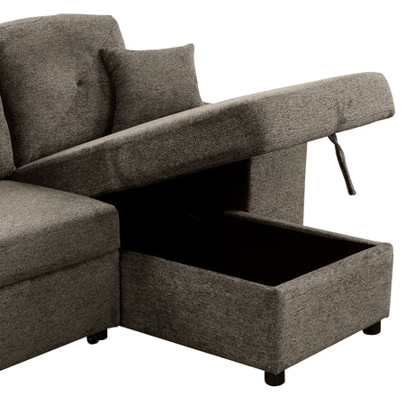 Reversible Sleeper Sectional Sofa Bed with Side Shelf and 2 Stools, Pull-Out L-Shaped Sofa Bed, Corner Sofa-Bed with Storage Chaise, Knox Charcoal Velvet - sold by Home Elegance USA