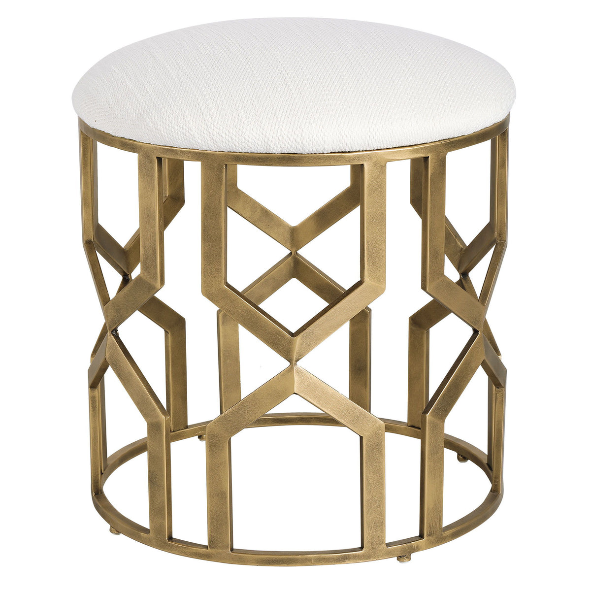 Trellis Geometric Accent Stool White & Gold - White / Yellow by Uttermost - View 1