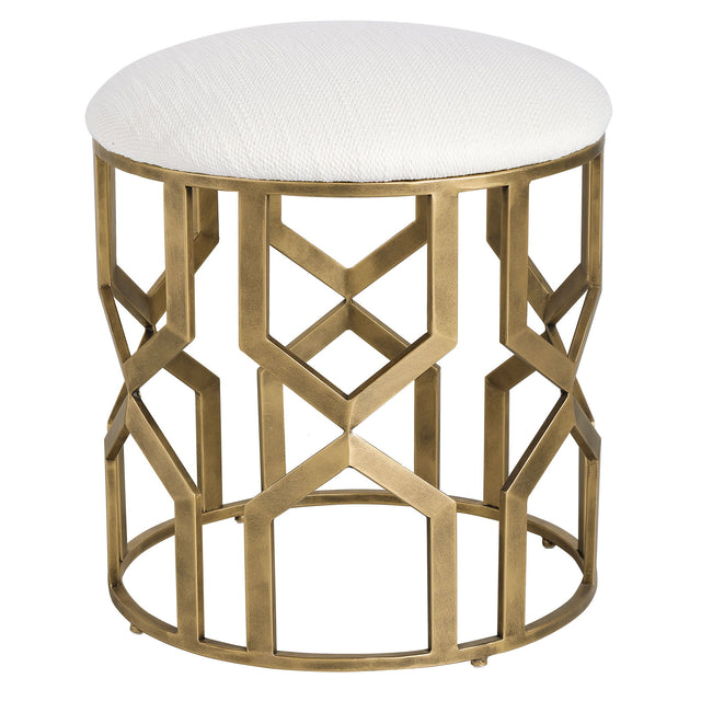 Trellis Geometric Accent Stool White & Gold - White / Yellow by Uttermost - View 1