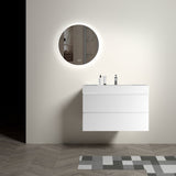 Alice 36" White Bathroom Vanity with Sink, Large Storage Wall Mounted Floating Bathroom Vanity for Modern Bathroom, One - Piece White Sink Basin without Drain and Faucet - W1865S00003 - Home Elegance USA - 1