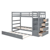 Twin Over Twin Bunk Bed with Trundle and Staircase,Gray(OLD SKU:LT000068AAE) - Home Elegance USA