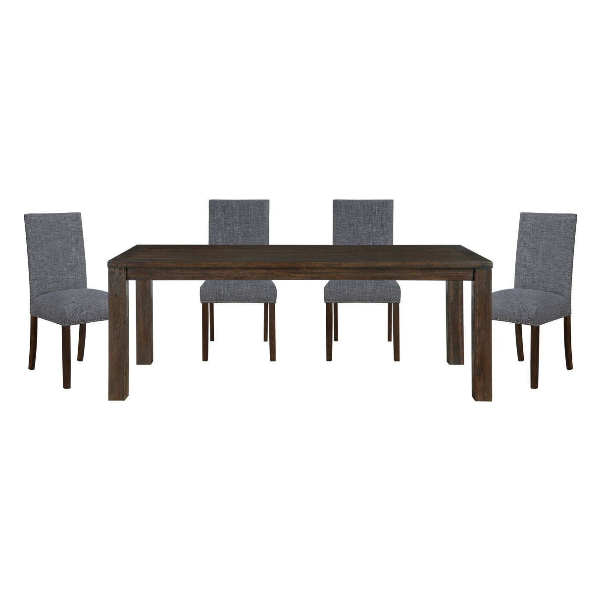 Classic 5pc Dining Set Dark Brown Finish Table and 4x Side Chairs Comfort Upholstery Gray Dining Kitchen Furniture