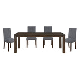 Classic 5pc Dining Set Dark Brown Finish Table and 4x Side Chairs Comfort Upholstery Gray Dining Kitchen Furniture