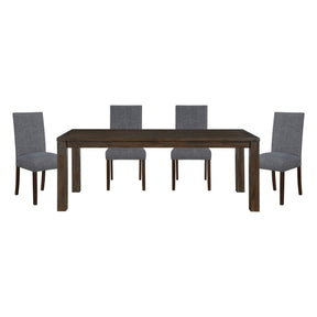 Classic 5pc Dining Set Dark Brown Finish Table and 4x Side Chairs Comfort Upholstery Gray Dining Kitchen Furniture