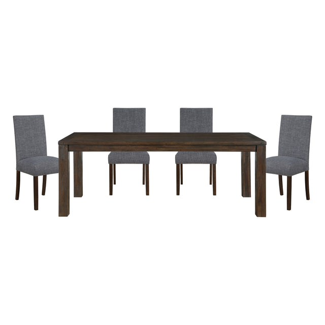 Classic 5pc Dining Set Dark Brown Finish Table and 4x Side Chairs Comfort Upholstery Gray Dining Kitchen Furniture