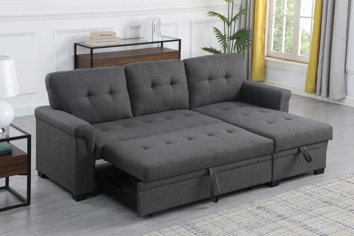 Lucca Dark Gray Linen Reversible Sleeper Sectional Sofa with Storage Chaise - Home Elegance USA