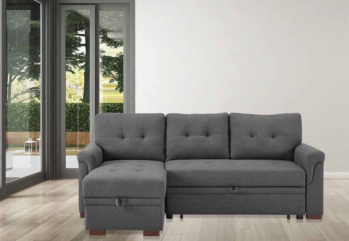 Destiny Dark Gray Linen Reversible Sleeper Sectional Sofa with Storage Chaise - B061S00078 - Home Elegance USA - 1