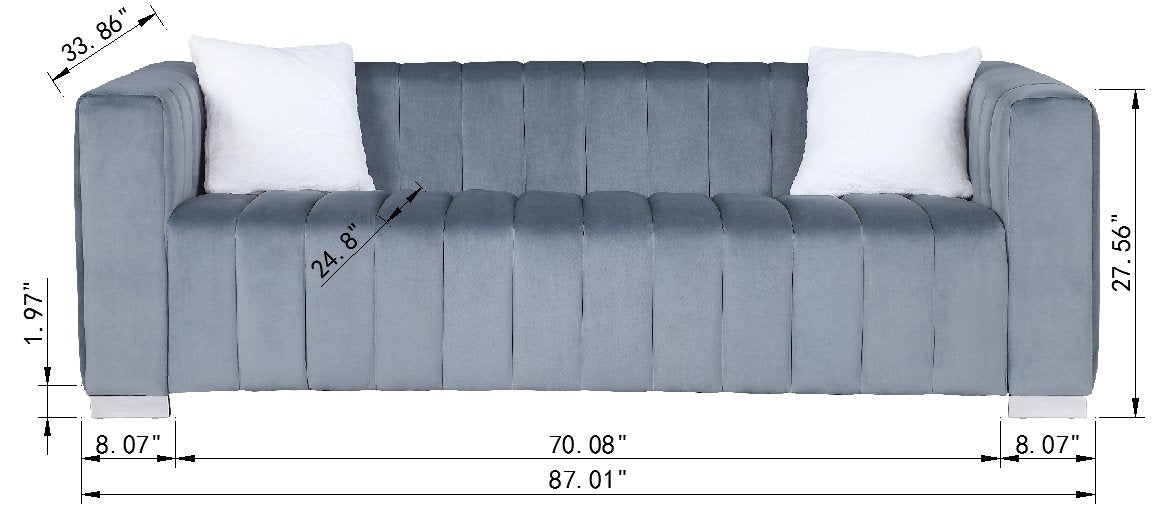 A modern channel sofa take on a traditional Chesterfield,Grey color,3 seater | Home Elegance USA