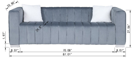 A modern channel sofa take on a traditional Chesterfield,Grey color,3 seater - W1099S00013 - image - 7