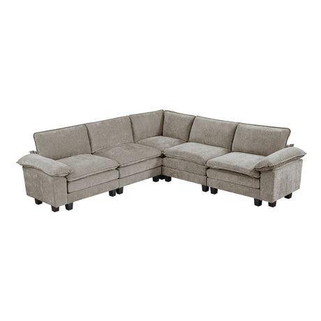 Modern Contemporary 5-Piece Modular Sectional Sofa Set Plush Comfort Chenille Upholstery Living Room Furniture Durable Plywood - sold by Home Elegance USA