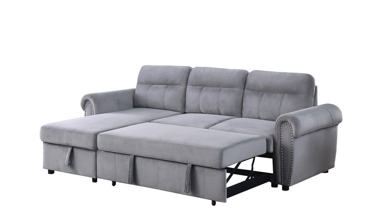 Ashton Gray Velvet Fabric Reversible Sleeper Sectional Sofa Chaise | Home Elegance USA