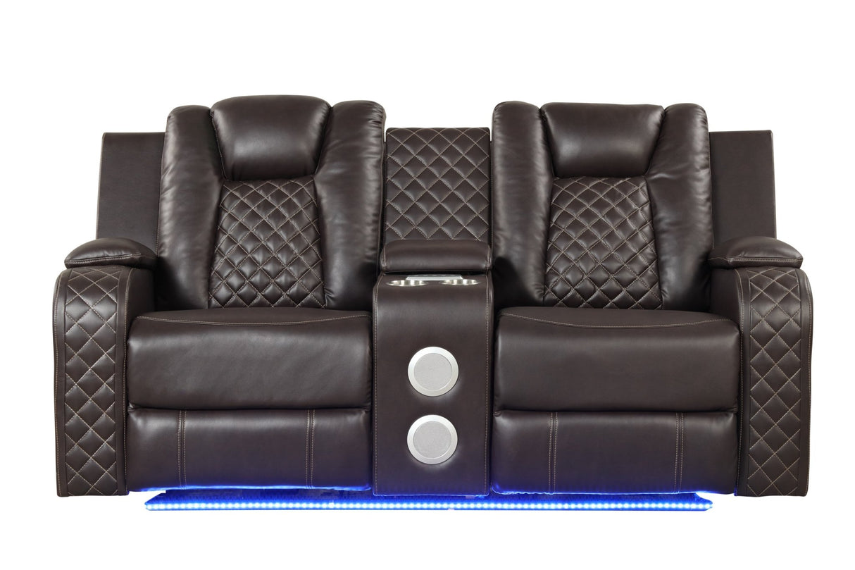 Benz LED & Power Reclining 2 Pc Set Made With Faux Leather in Brown | Home Elegance USA