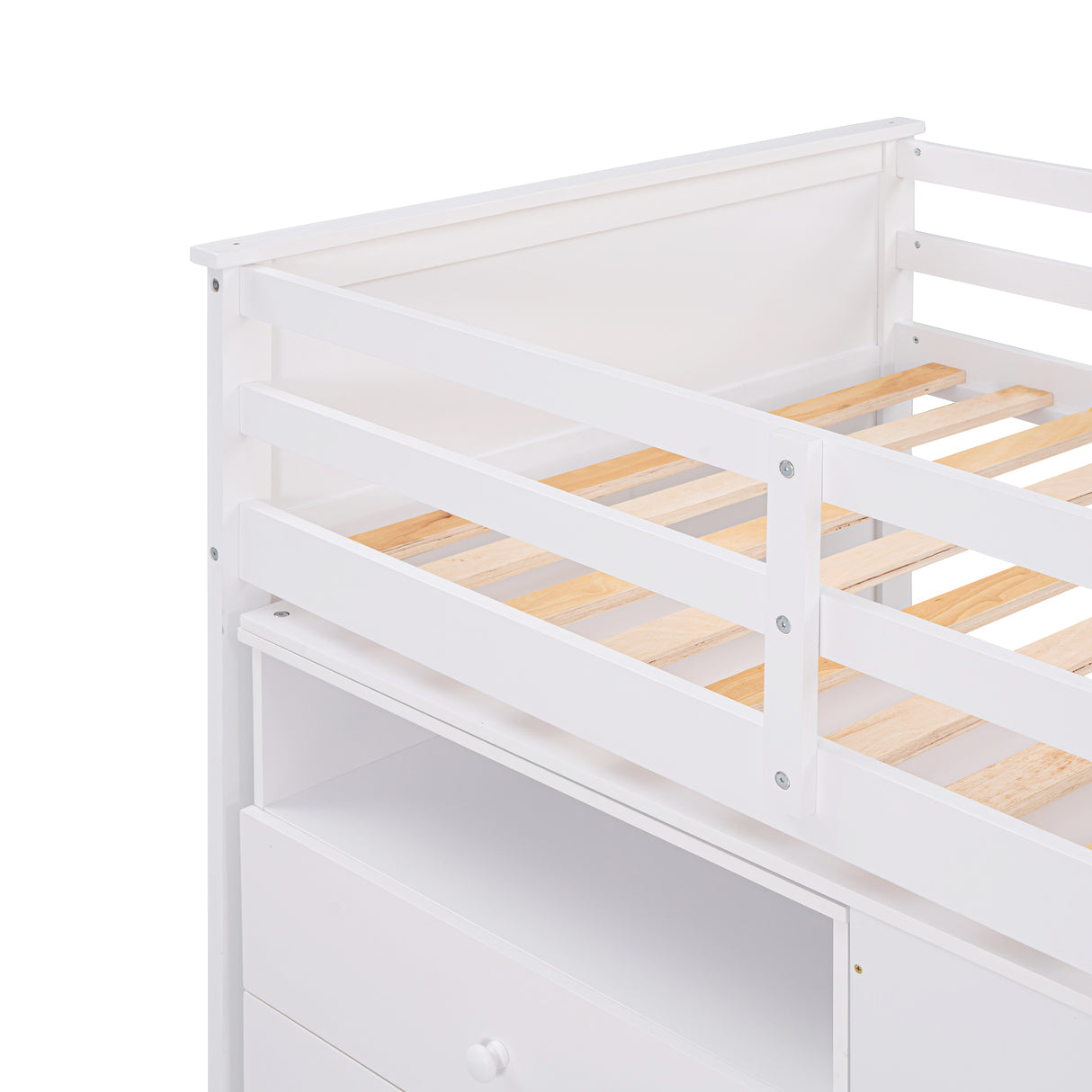 Loft Bed Low Study Twin Size Loft Bed With Storage Steps and Portable,Desk,White(OLD SKU: LT000101AAK) - Home Elegance USA