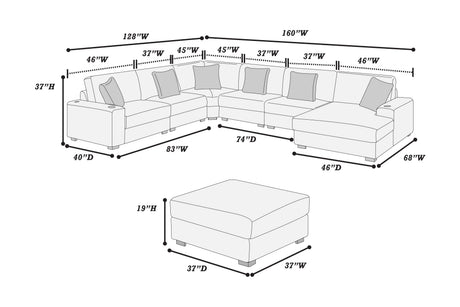 Contemporary Modern 7-PC Modular U-Sectional Sofa Set USB Cup Holder Black Finish Corduroy Living Room Furniture Couch - sold by Home Elegance USA