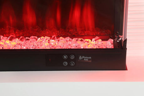 Contemporary Style TV Stand Electric Fire Place w/ Heater Included Fahrenheit & Celsius Display White Finish Primary Living Room - sold by Home Elegance USA