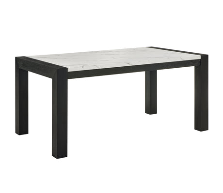 7pc Dining Set Contemporary Style White Faux Marble Rectangular Table Full Back Upholstered Chairs Light Gray Black Finish Dining Room Wooden Furniture - sold by Home Elegance USA