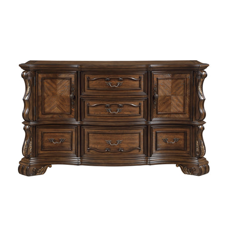 Formal Traditional Dark Brown Finish Luxury Dresser of 5x Drawers Gold Accent Detailing Bedroom Furniture 1pc Storage Cabinet