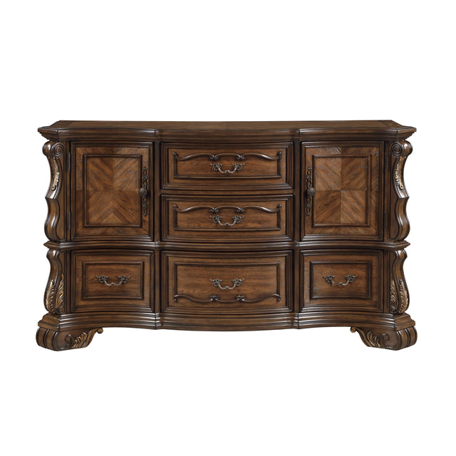 Formal Traditional Dark Brown Finish Luxury Dresser of 5x Drawers Gold Accent Detailing Bedroom Furniture 1pc Storage Cabinet
