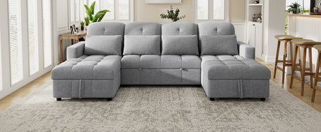 Versatile Oversized U-shaped Sectional Sofa Bed with Storage Chaise Lounges and USB Ports, Gray Chenille, 110.2' - sold by Home Elegance USA