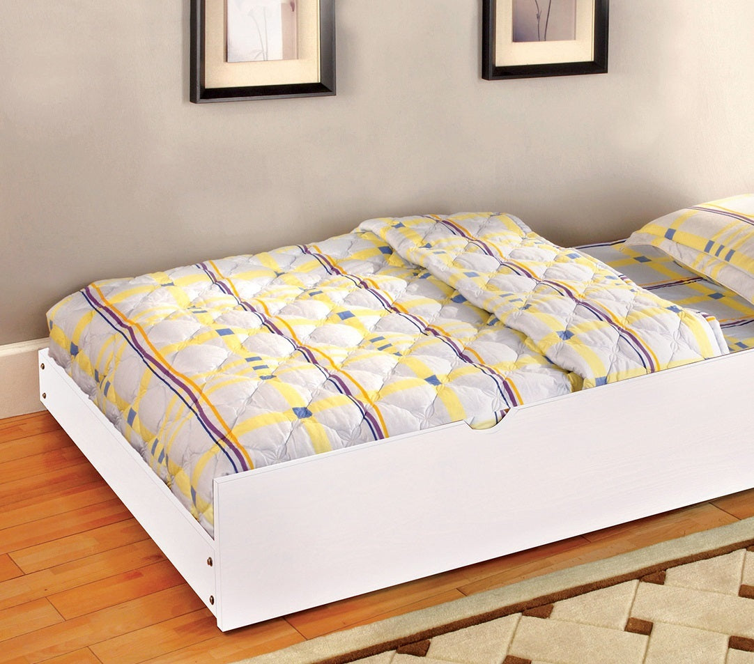 Modern Novelty Style Twin Over Full Bunk Bed With Attached Angled Ladder Rails And Lock Joint Structure For Safety Oak Finish Upper Bed White Finish Lower Bed Trundle Included - sold by Home Elegance USA