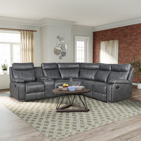 Home Theater Seating Manual Recliner with Cup Holder, Hide-Away Storage PU Reclining Sofa for Living Room, Home Theater, Gray - sold by Home Elegance USA