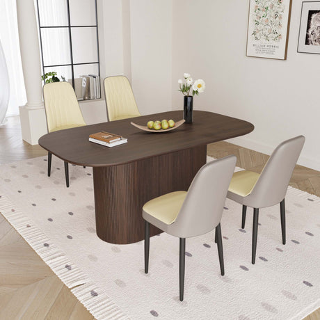 63 'medieval modern brown style MDF dining table and PU dining chair set 4. Assemble Desktop and black metal leg dining chair set, suitable for home&kitchen - sold by Home Elegance USA