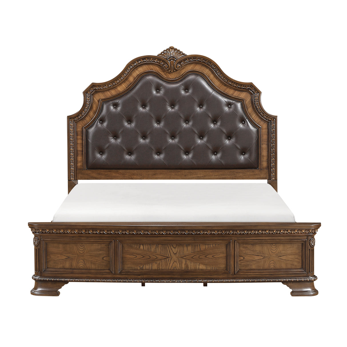 Formal Elegant Design Queen Bed Upholstered Headboard Dark Brown Finish Wooden Traditional Bedroom Furniture 1pc Intricate Carvings