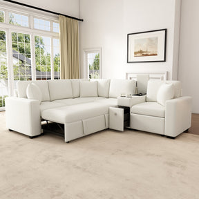 120.5' L-shaped Convertible Sofa Bed Modular Sectional Sofa Reversible Sleeper with Pull-Out Bed, Cup Holders, and Ample Storage Space for Living Room(Old SKU:N719S001940K), White - sold by Home Elegance USA
