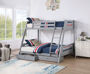 Transitional Bunk Bed Gray Finishing And Underbed Drawers Angled Ladder