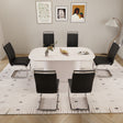 63 'medieval modern cream style MDF dining table and PU armless dining chair set 6. Assemble Desktop and Silver plated metal leg dining chair set, suitable for home&kitchen