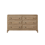 Modern Style 6 Drawer Dresser with Storage and Custom Hardware in Sand Finish, Solid Wood and MDF, 66 Inches