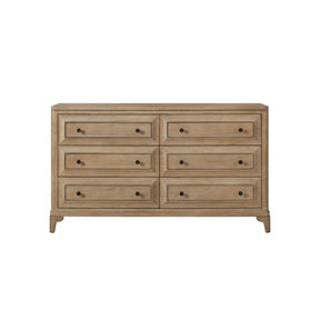 Modern Style 6 Drawer Dresser with Storage and Custom Hardware in Sand Finish, Solid Wood and MDF, 66 Inches