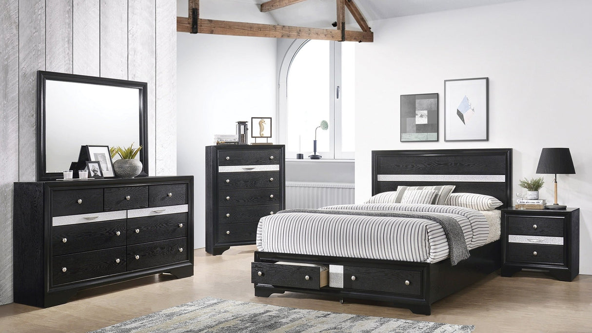 Traditional Style Full 5pc Storage Bedroom Set made with Wood in Black