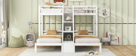 Twin over Twin & Twin Bunk Bed with Built-in Staircase and Storage Drawer,White - sold by Home Elegance USA