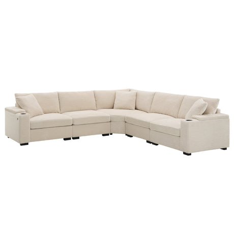106' Convertible L Shaped Sectional Sofa,Corduroy Corner Couch with Armrest Storage,Cup Holders,USB Charger,Irregular Corner,Oversized Comfy Modular Sofa for Living Room,Apartment,2 Colors - sold by Home Elegance USA