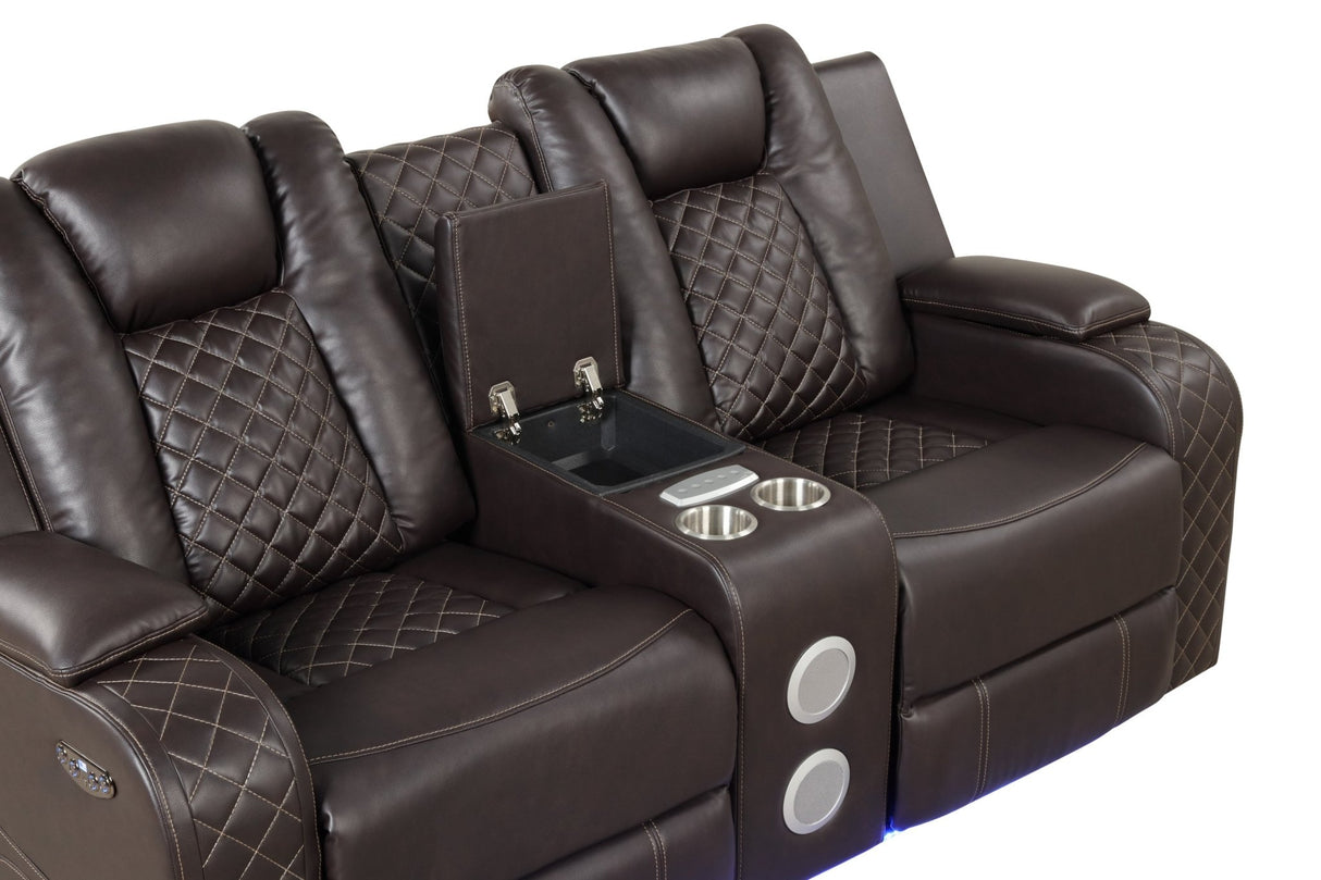 Benz LED & Power Recliner 3 PC Made With Faux Leather in Brown | Home Elegance USA