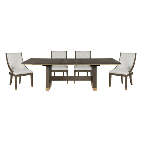 Modern Brown Finish 5pc Dining Set Extension Dining Table and 4x Armchairs Set Gold Tipping Upholstered Dining Kitchen Furniture - sold by Home Elegance USA