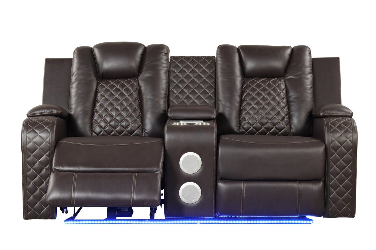 Benz LED & Power Reclining 2 Pc Set Made With Faux Leather in Brown | Home Elegance USA