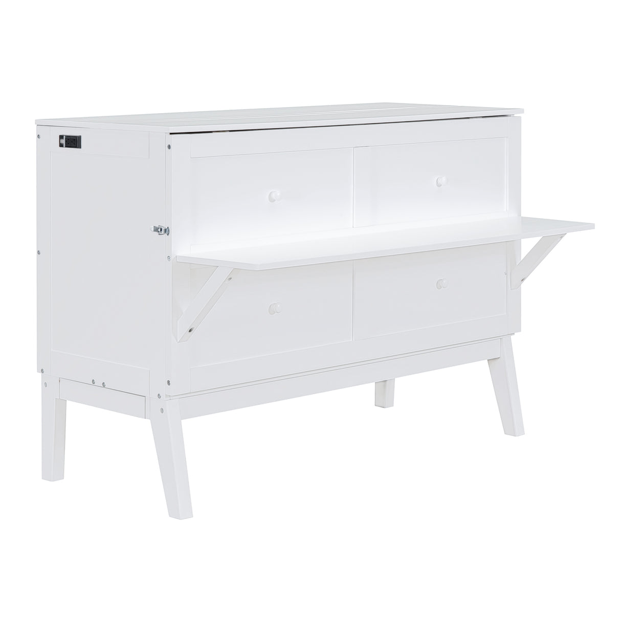 Queen Size Murphy Bed with USB Port and removable Shelves on Each Side,White - Home Elegance USA