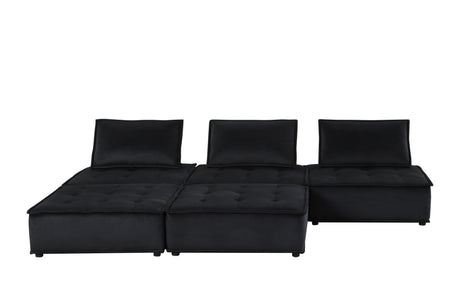 Anna 120' Black Velvet 5 Pc Sectional Sofa Ottoman - sold by Home Elegance USA