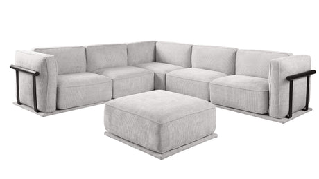 This is a set of  modular fabric sofa, including a corner module and multiple independent seating areas, paired with square ottomans of the same material. - sold by Home Elegance USA