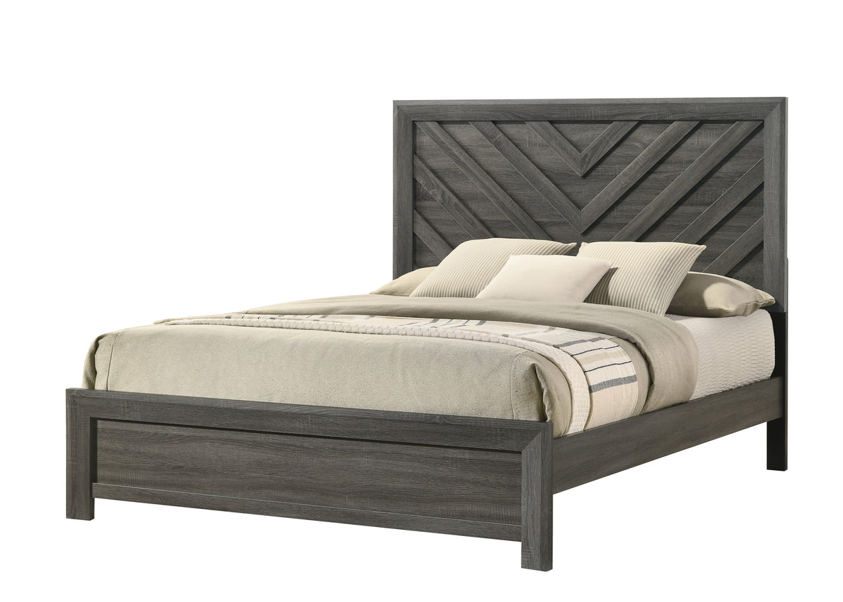 1pc Full Size Bed Rustic Gray Finish Wooden Bedroom Furniture Geometric Design Chevron Pattern