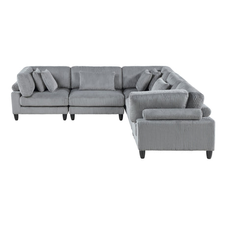 5pc Modular Sectional Set Gray Corduroy Upholstery 2x Armless Chairs 3x Corner Seats Soft Pillows Living Room Furniture - sold by Home Elegance USA