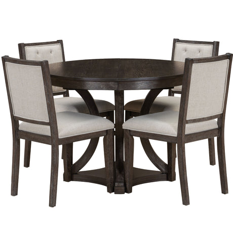 TREXM 5-Piece Retro Functional Dining Table Set Extendable Round Table and 4 Upholstered Chairs for Dining Room and Living Room (Espresso) - sold by Home Elegance USA