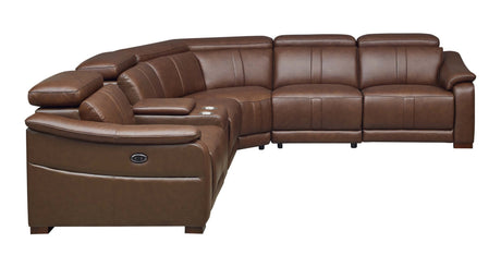 Leather Match Modular Sectional with Recliner Seat and Adjustable Headrest and Storage Console with Cup Holders - sold by Home Elegance USA