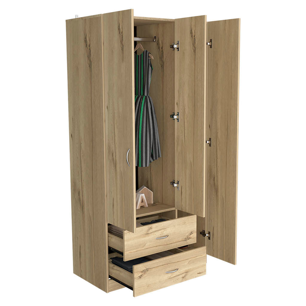 Three Door Armoire Clark, Bedroom, Light Oak / Black - sold by Home Elegance USA