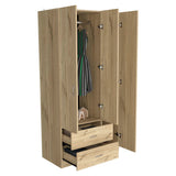 Three Door Armoire Clark, Bedroom, Light Oak / Black - sold by Home Elegance USA