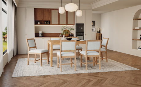 TREXM 7-Piece Retro Dining Table Set for 6, 1 Rectangular Wood Dining Table Set for 6 with Upholstered Chairs for Dining Room and Kitchen (Natural) - sold by Home Elegance USA
