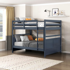 Bunk Bed Full Over Full Navy Blue Finish Sturdy Wood Frame Guard Rails Youth Bedroom Furniture 1pc